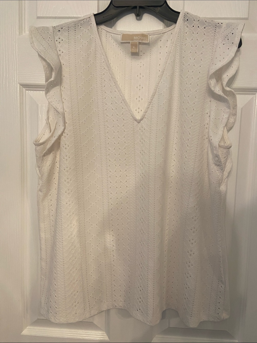 Michael Kors White Eyelet V-Neck Flutter Sleeve Camisole